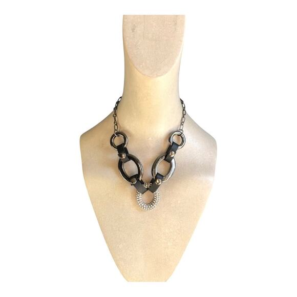 Urban Outfitters NWT Black Silver Sparkly Rhinestones Statement Necklace - Picture 1 of 13